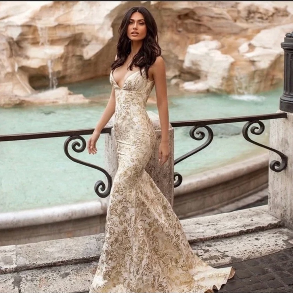 Alamour The Label Gold Brocade Mermaid Gown Dress